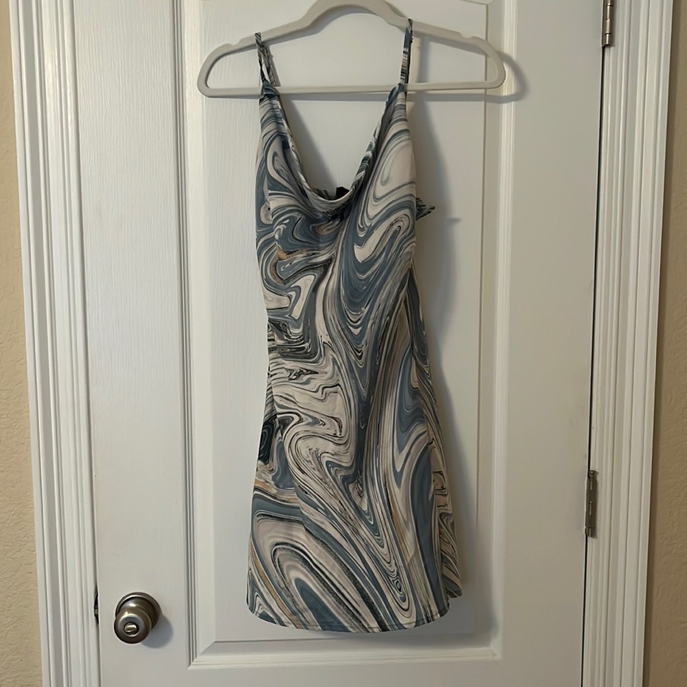 marble spaghetti strap dress